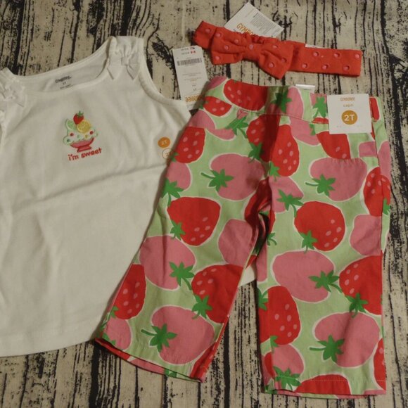Gymboree Strawberry Sweetheart 2T Shirt Capri Headband Outfit NWT - Picture 2 of 4